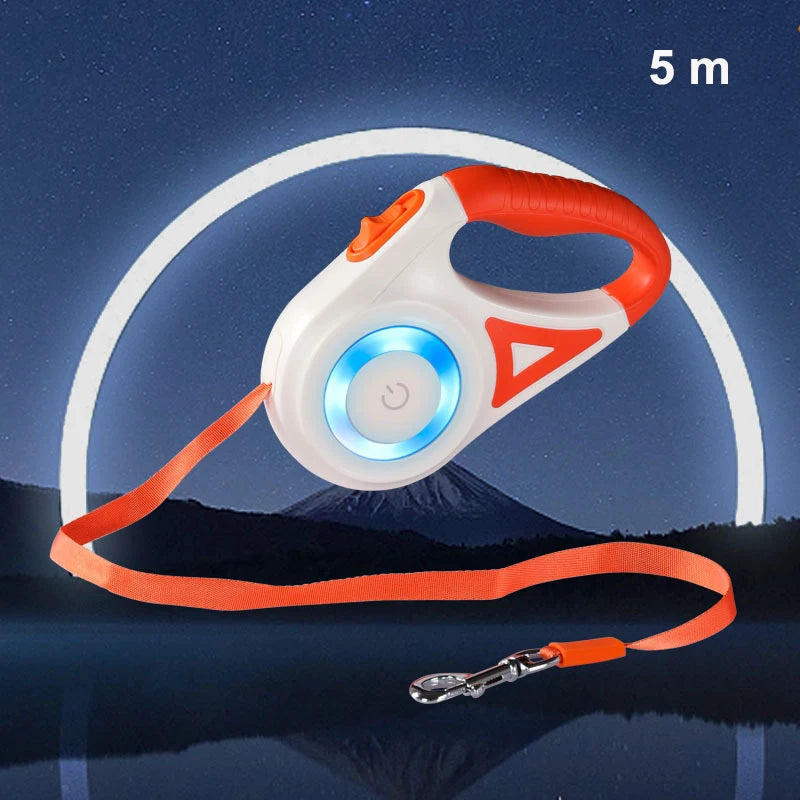 Retractable Dog Leash With Light in Orange 5m