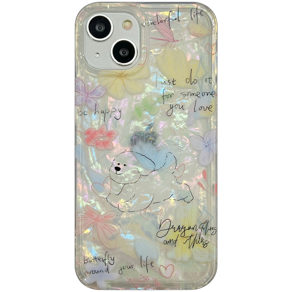 Korean Cute Dog Phone Case For iPhone in White