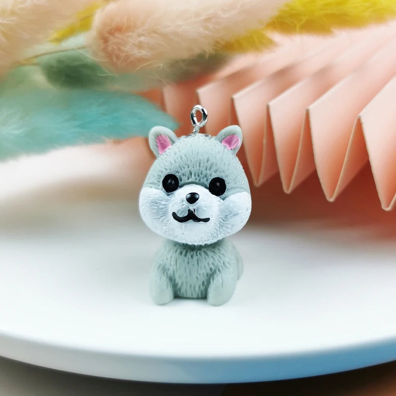 Dog Charm Keychain in Gray Dog