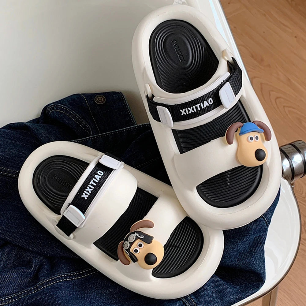 Dog Dad Slippers in White