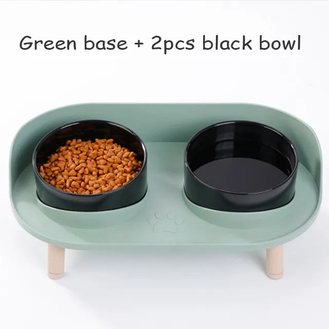 Double Dog Bowl in Green Base & 2pcs Black Bowl