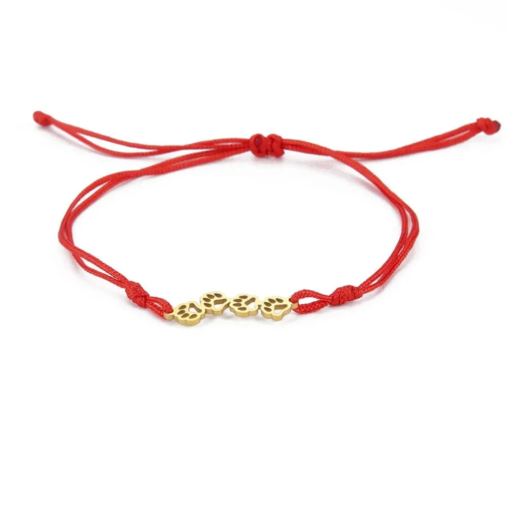 Dog Paw Bracelet in Red Wax Rope