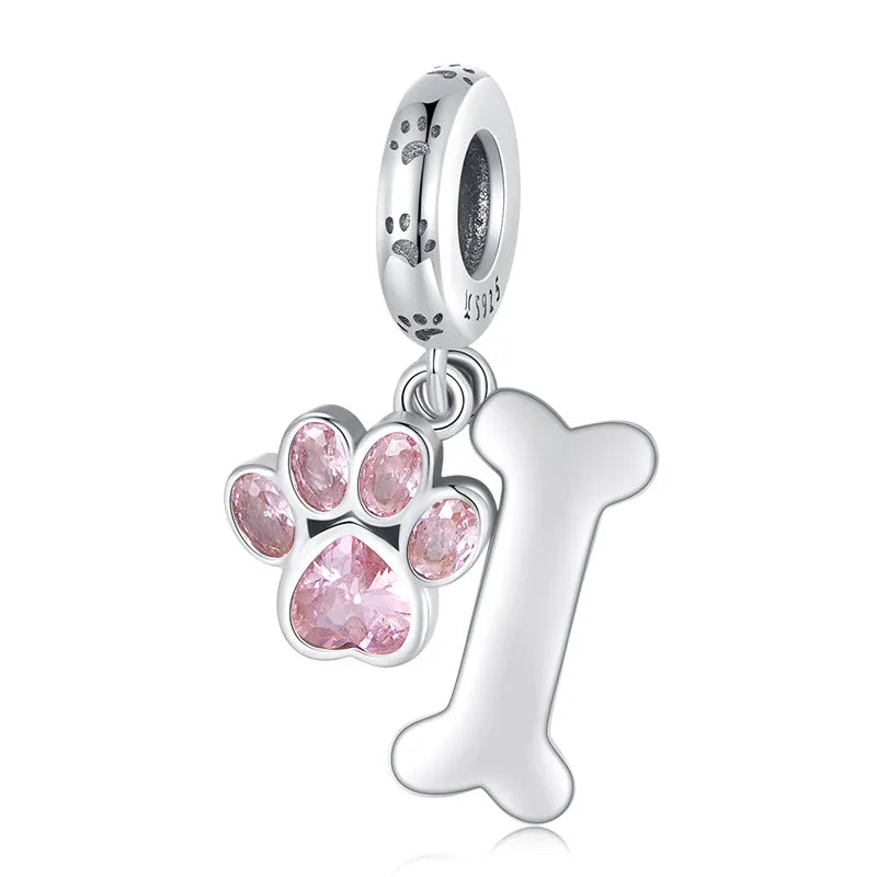 Sterling Silver Dog Charms in Silver & Pink