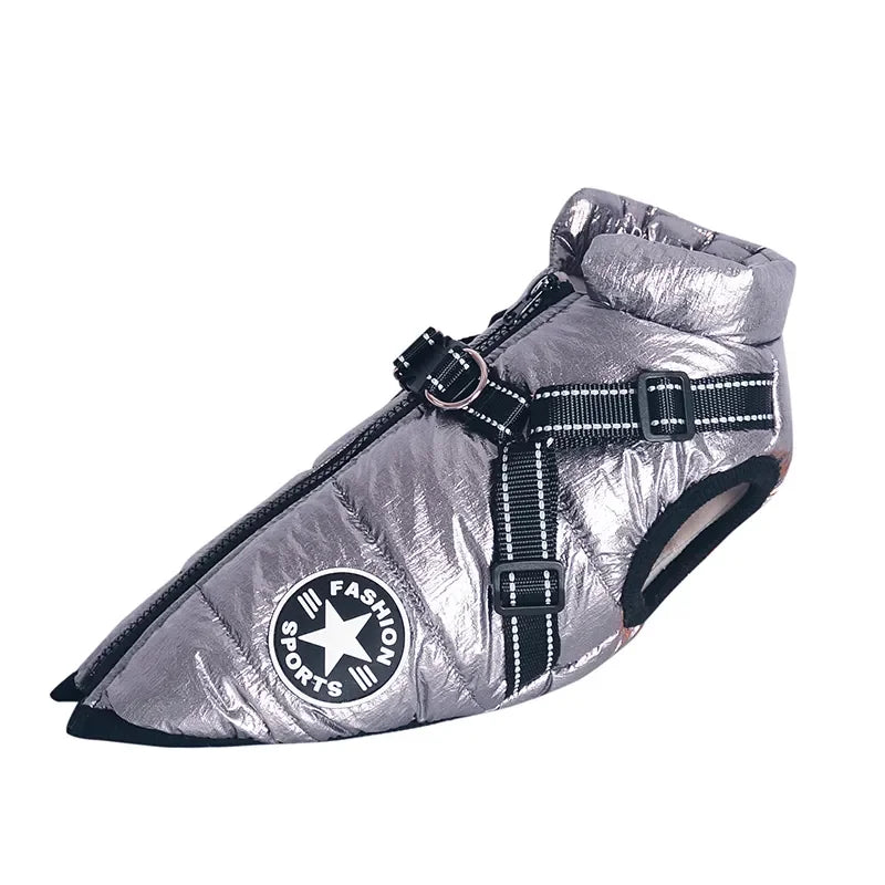 Dog Jacket With Harness in Silver