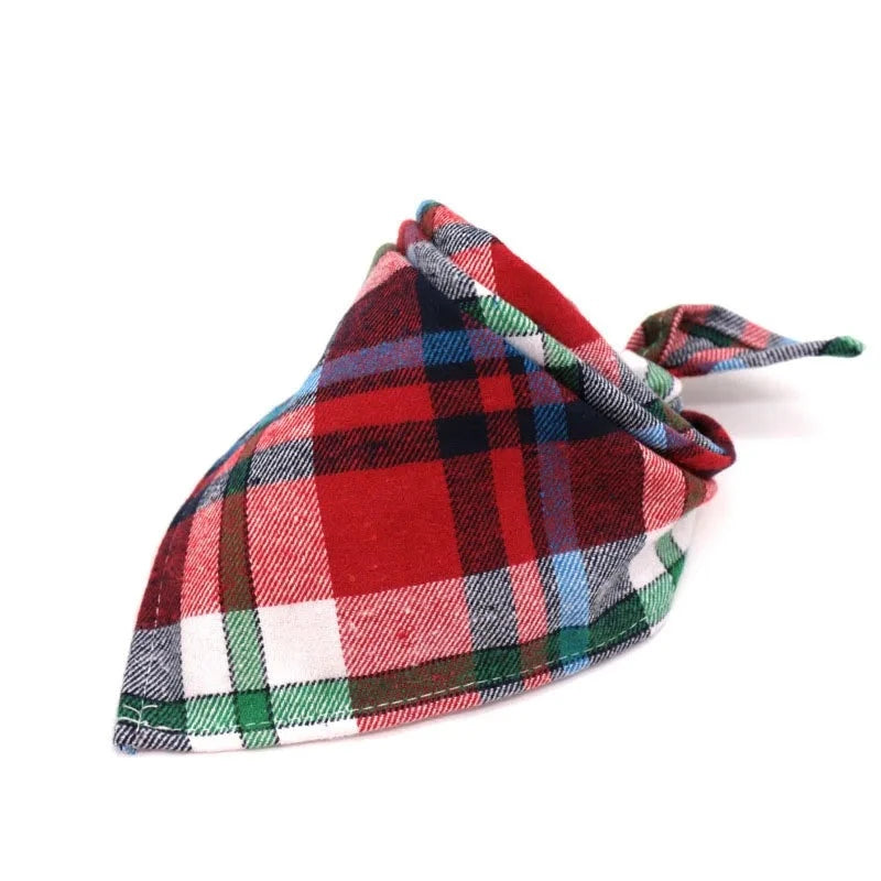 Dog Plaid Cotton Bandanas in Red & Green