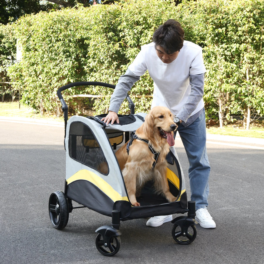 Omni-directional front wheels for shock absorption, the rear wheels are lockable, easy to maneuver and lock.