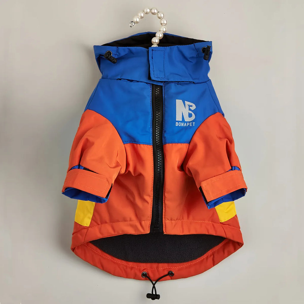 Windproof Dog Jacket in Orange & Blue