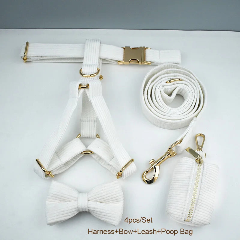 White Dog Harness in 4Pcs Set
