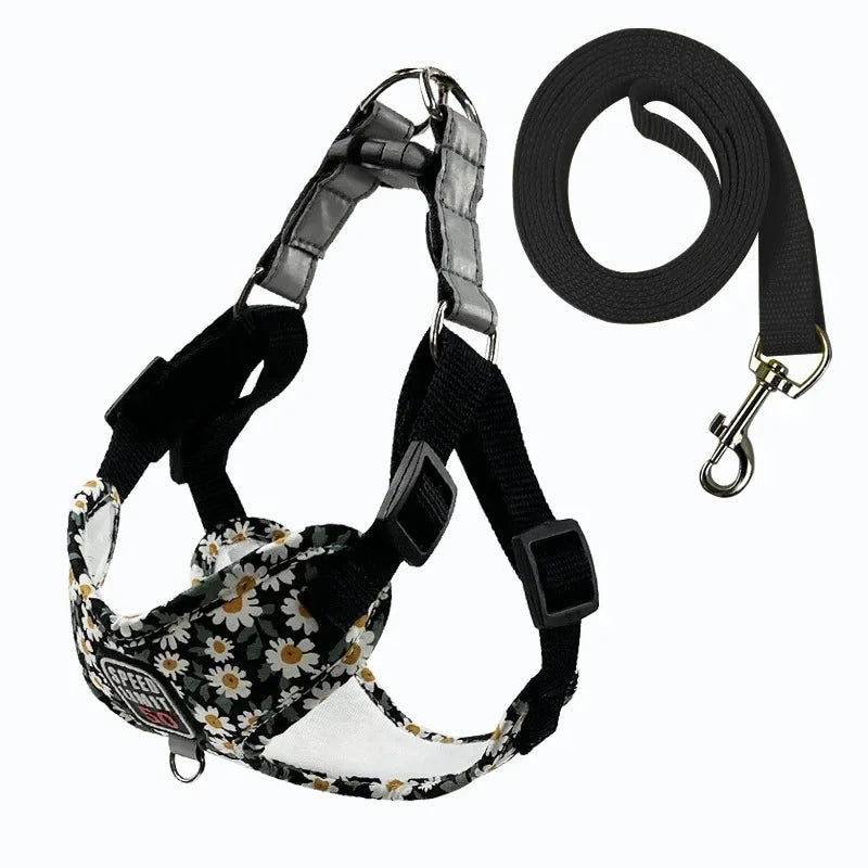 Floral Print Dog Harness in Black