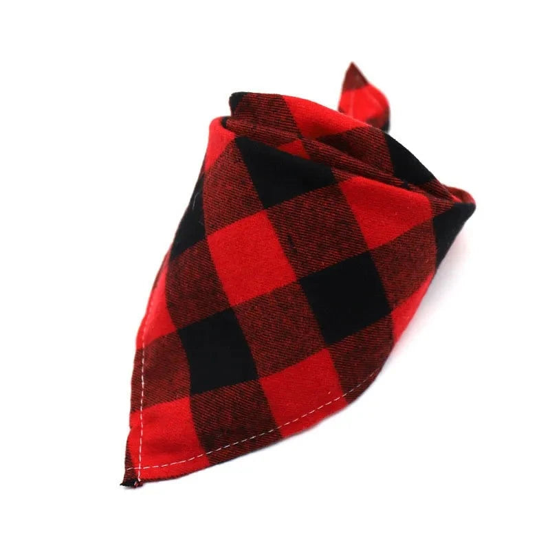 Dog Plaid Cotton Bandanas in Black & Red