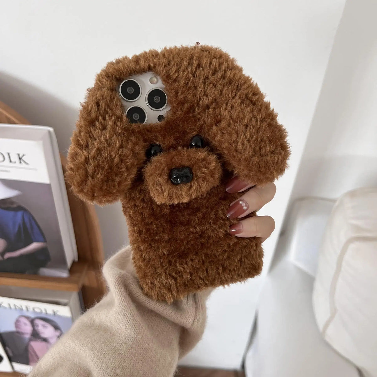 Dog Fluffy Phone Case For iPhone in Brown