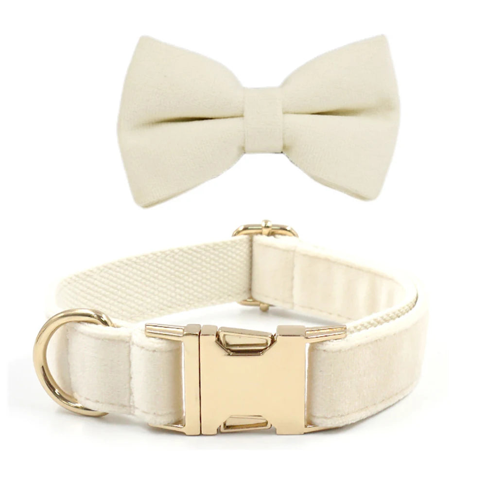 Personalized Cute Dog Collar in Bow Collar Cream