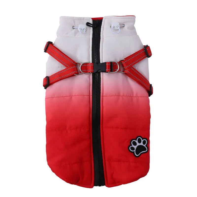 Waterproof Dog Jacket With Harness in Red