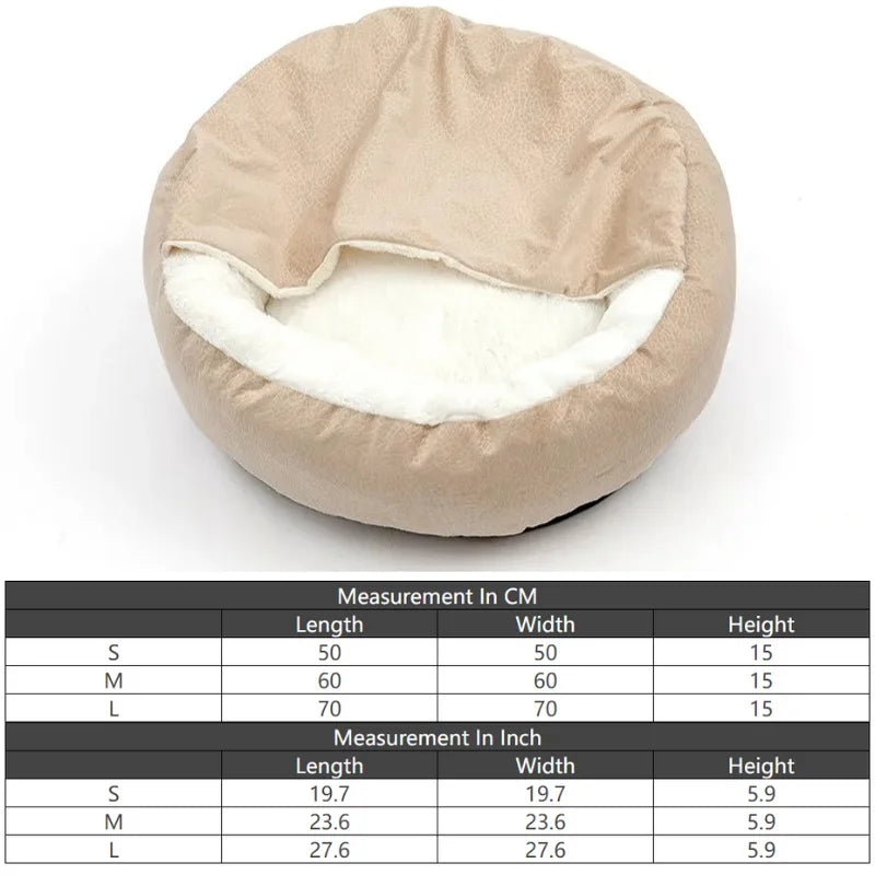 Dog Bed With Hooded Blanket in Beige