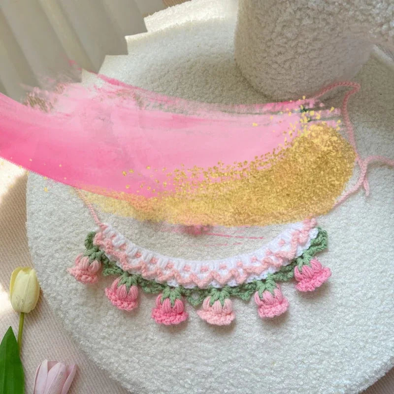 Knitted Dog Collar in Pink