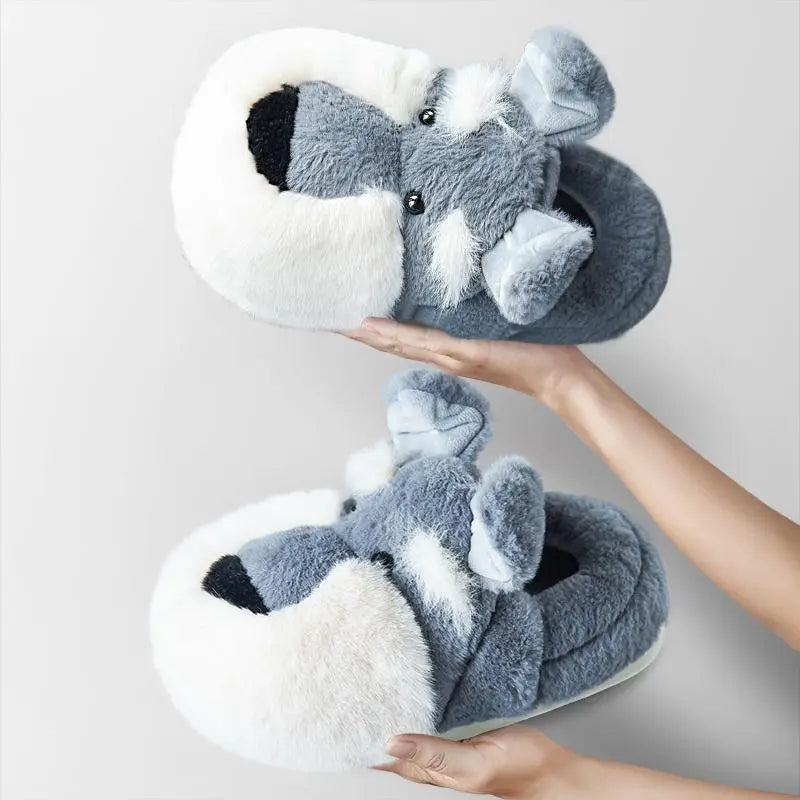 Fluffy Schnauzer Slippers in Grey Shoes