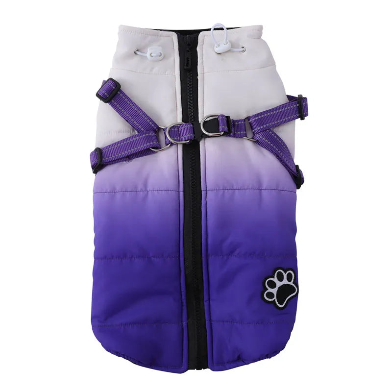 Waterproof Dog Jacket With Harness in Purple