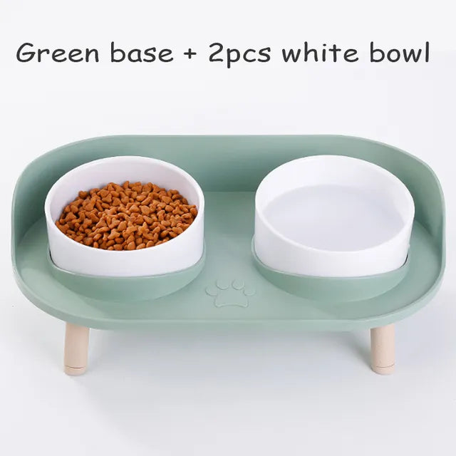 Double Dog Bowl in Green Base & 2pcs White Bowl