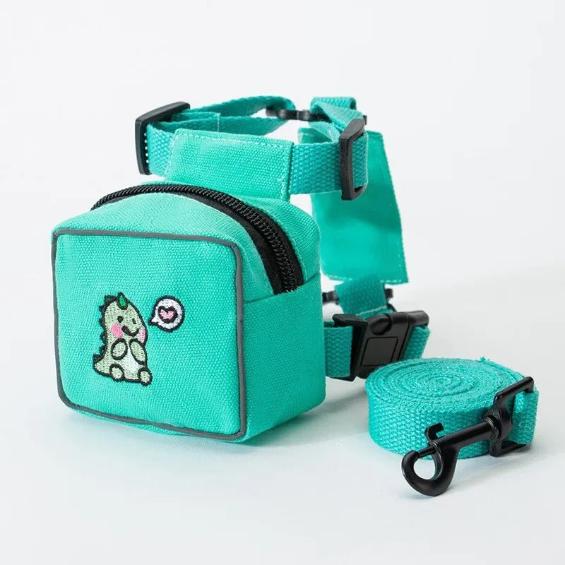 Dog Backpack Harness in Green Dinosaur