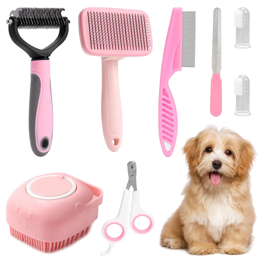 Designed specifically for dogs, providing all the essential grooming tools in one set.