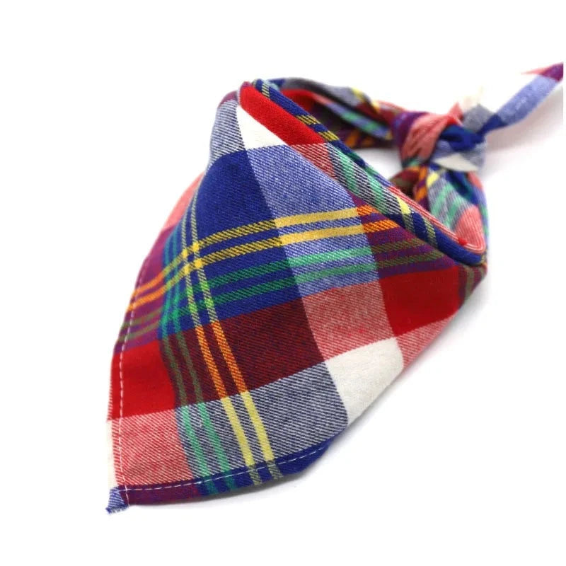 Dog Plaid Cotton Bandanas in Blue & Red