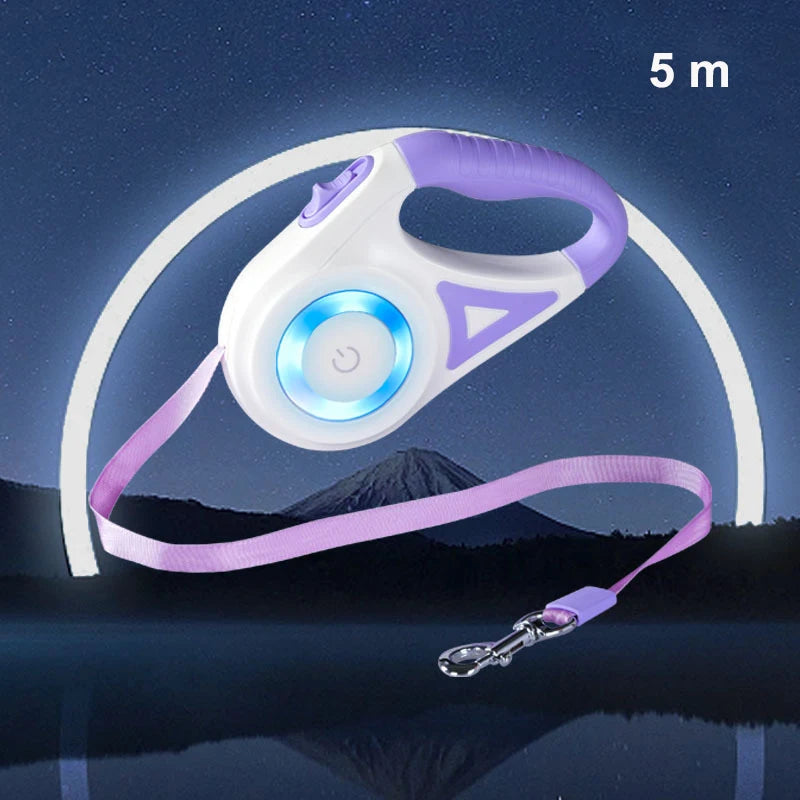 Retractable Dog Leash With Light in Purple 5m