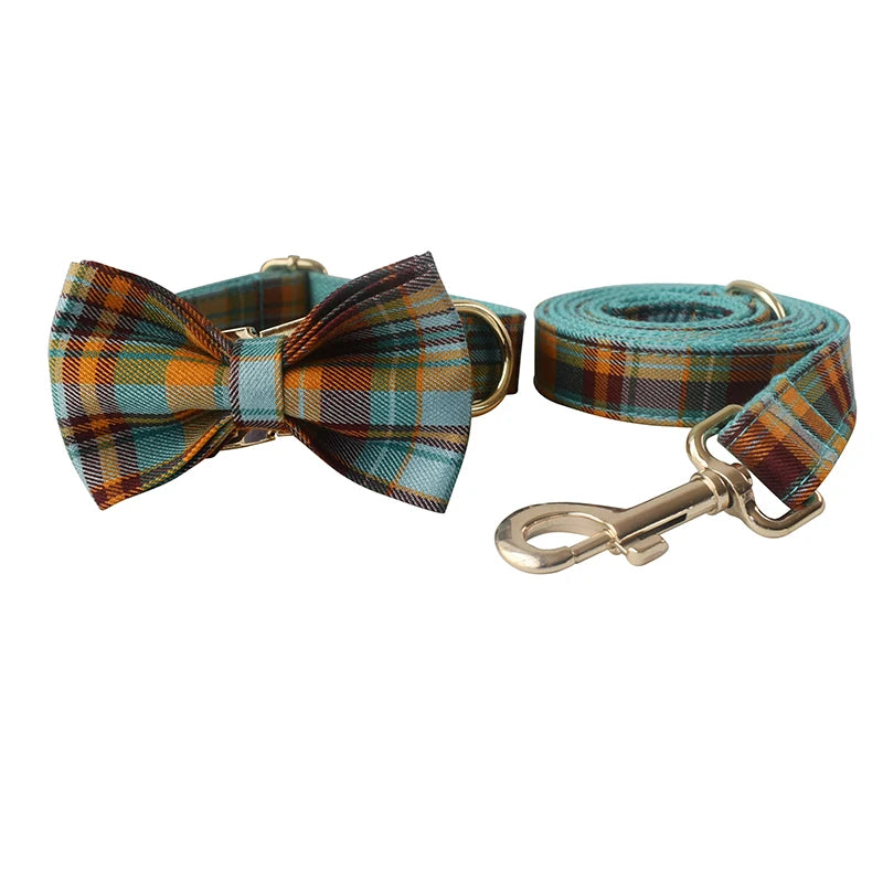 Grid Design Dog Collar in Bow Collar & Leash