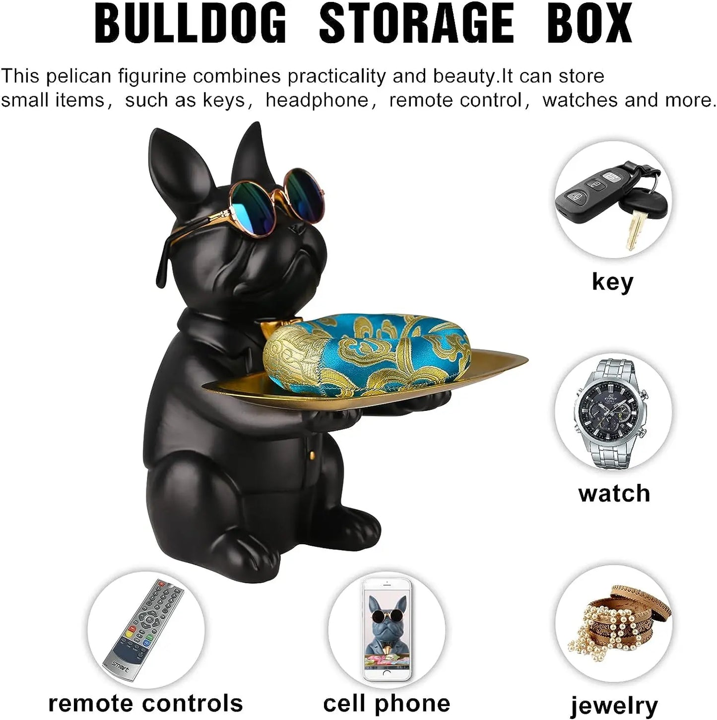Resin Bulldog Storage Tray Statue
