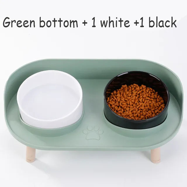 Double Dog Bowl in Green Base & 1 White/1 Black Bowl
