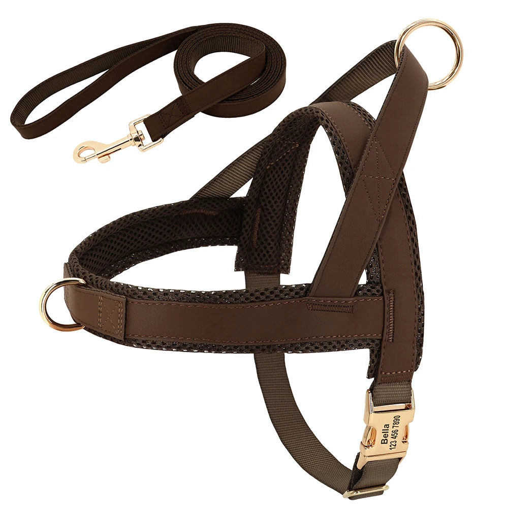 Personalized No Pull Dog Harness in Brown (Harness & Leash)