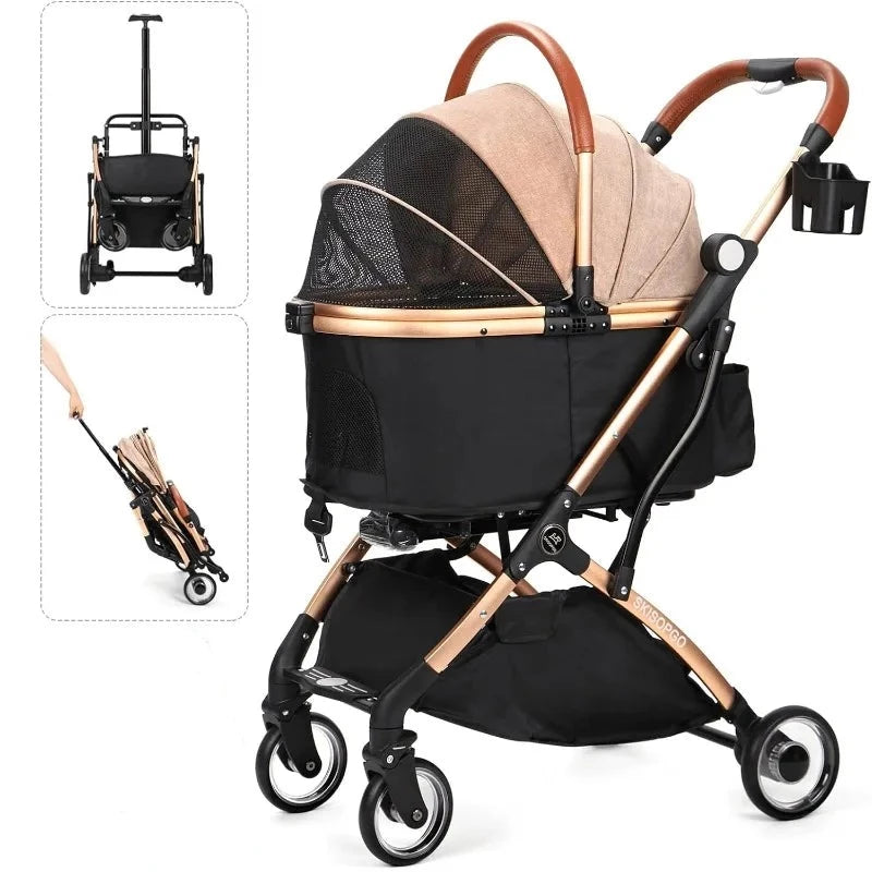 Foldable Dog Stroller in Black & Rose Gold