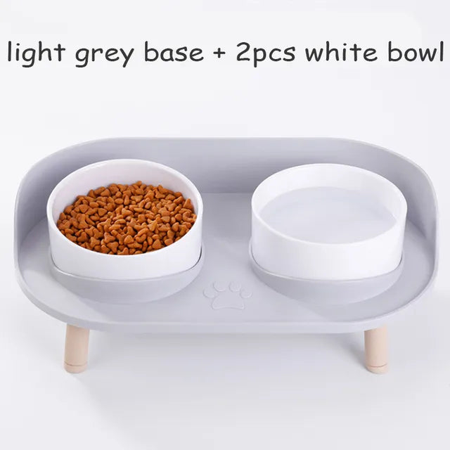 Double Dog Bowl in Light Gray Base & 2pcs White Bowl