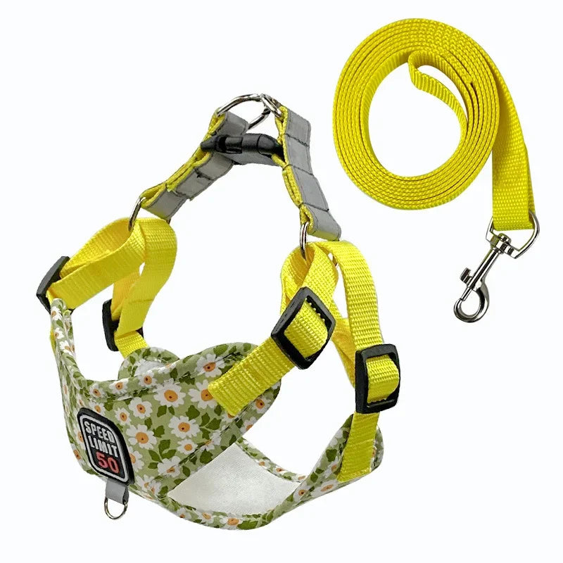 Floral Print Dog Harness in Yellow
