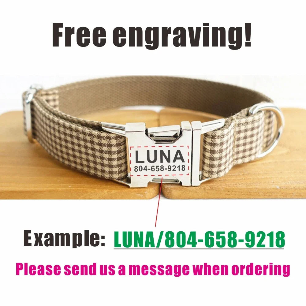 Personalized Beige Dog Collar & Leash