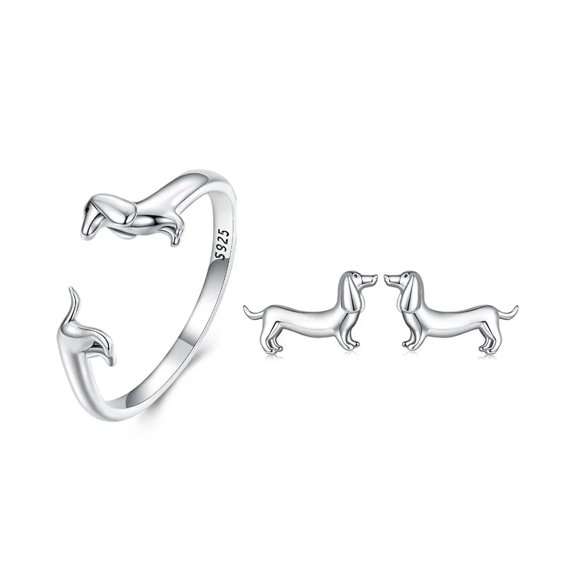 Dog Earrings & Ring in Silver