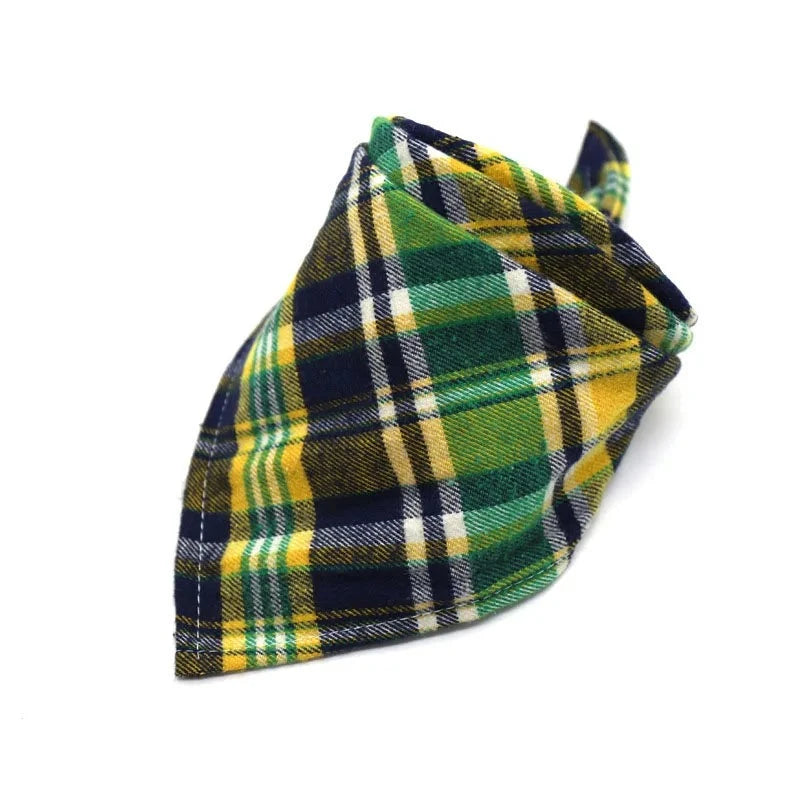 Dog Plaid Cotton Bandanas in Yellow & Green