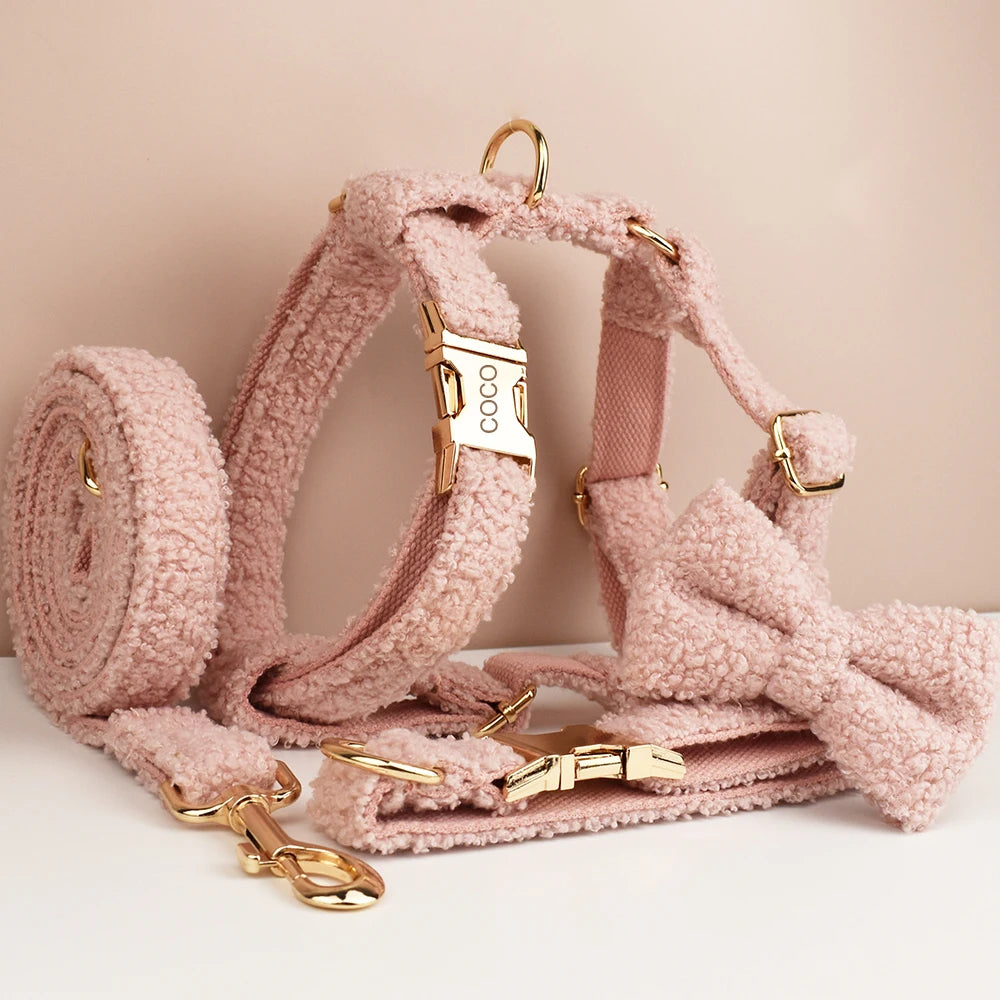 Pink Dog Harness & Leash in 4Pcs Set