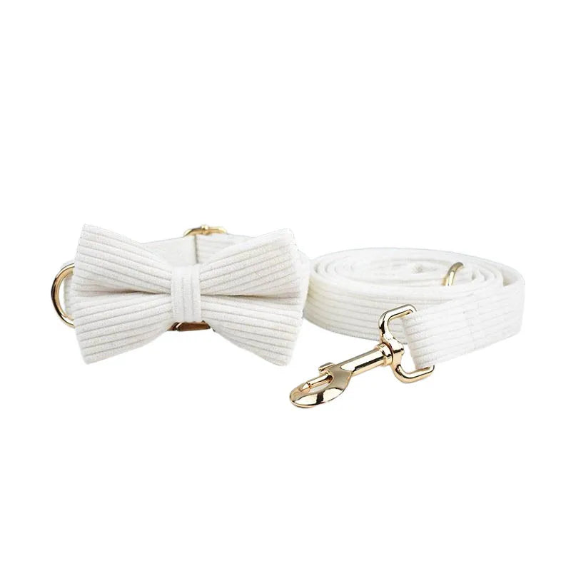 White Dog Harness in Bow Collar & Leash