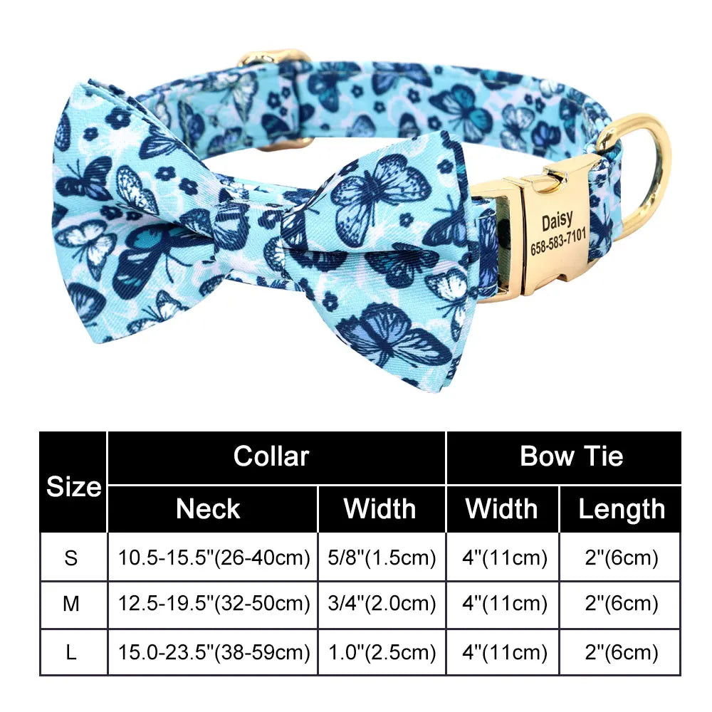 Dog Collar Bow in Blue Butterfly