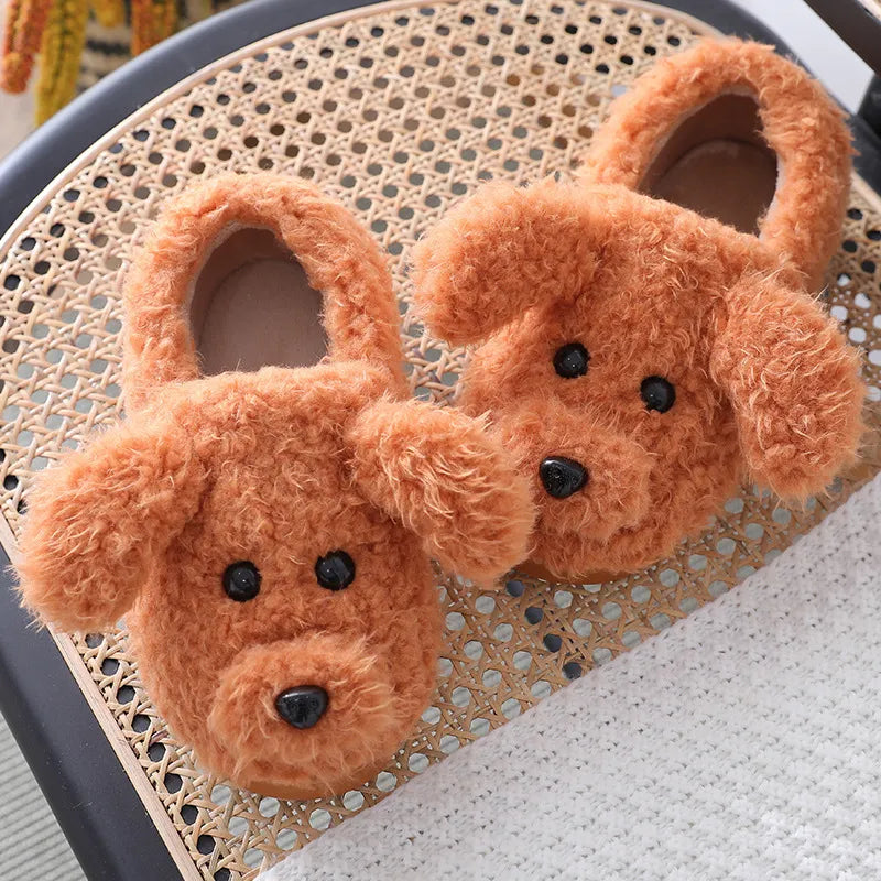 Fluffy Dog Slippers in Brown