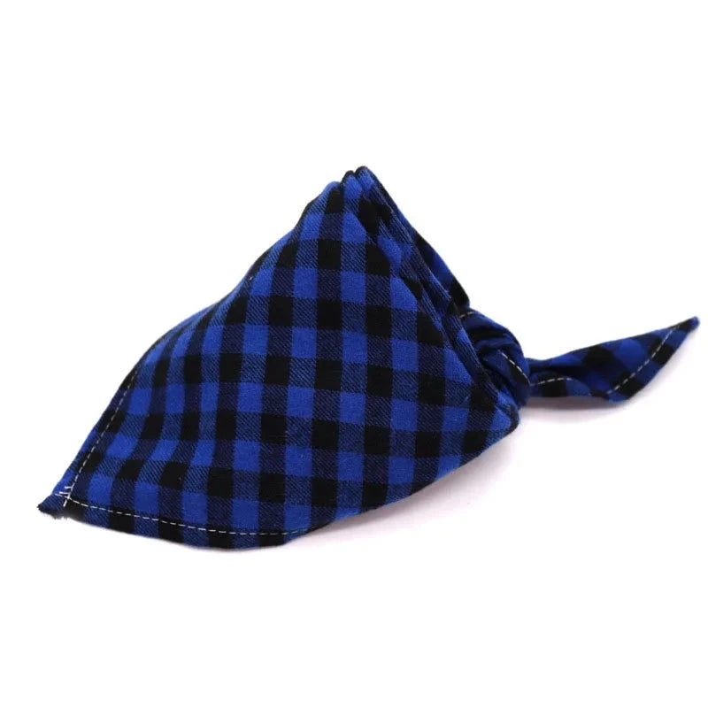 Dog Plaid Cotton Bandanas in Dark Blue