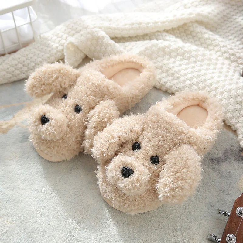 Fluffy Dog Slippers in Beige