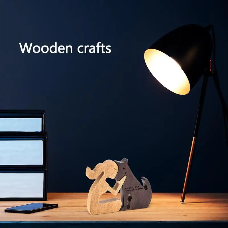 Wood Sculpture Woman & Dogs