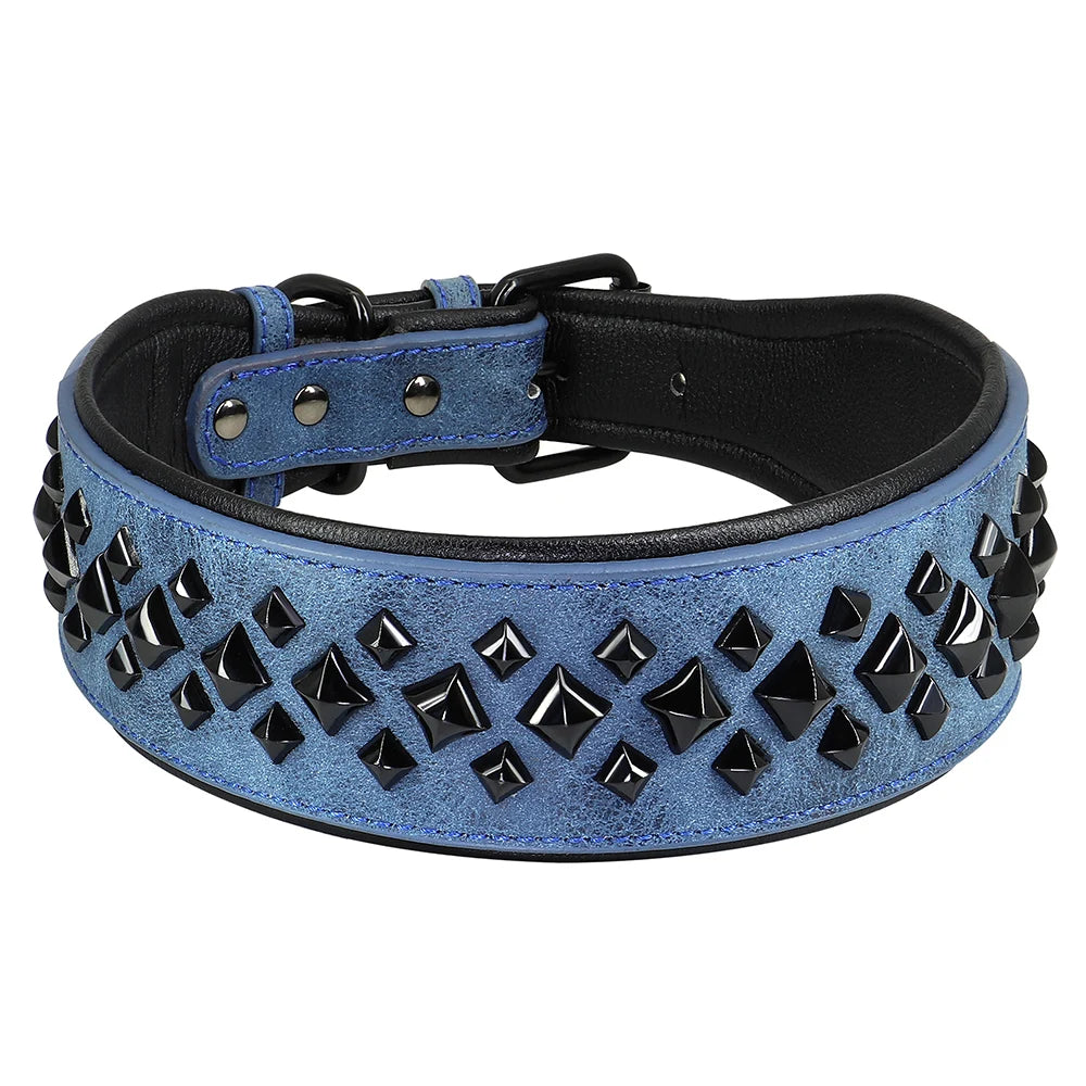 Leather Collar For Medium & Big Dog in Blue