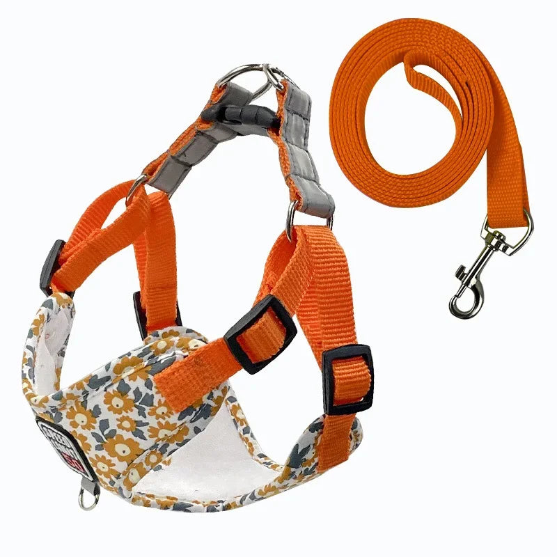 Floral Print Dog Harness in Orange