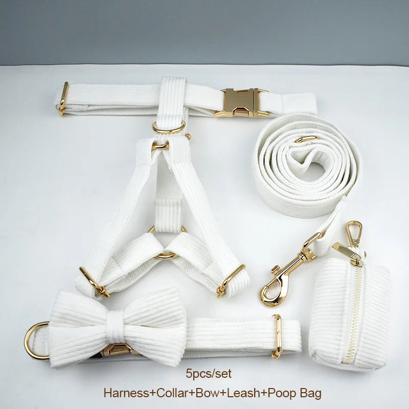 White Dog Harness in 5Pcs Set