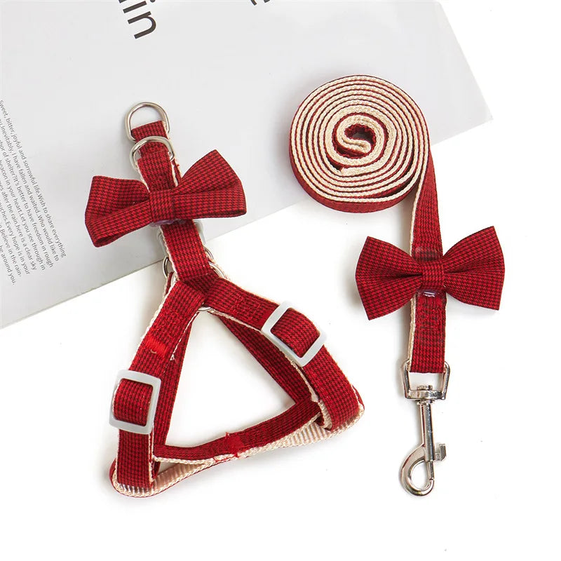 Cute Small Dog Harness in Bow Red