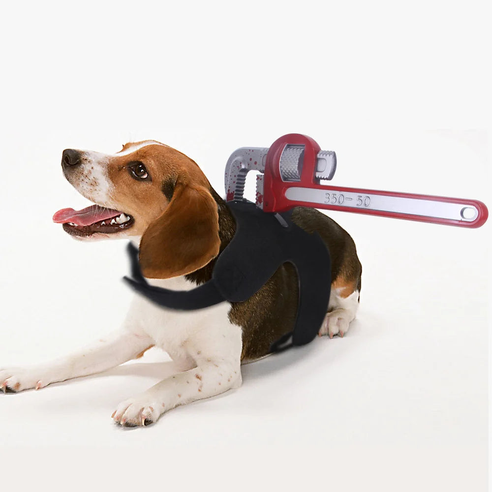 Funny Dog Halloween Costumes in Pipe Wrench
