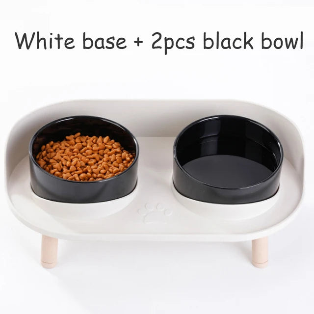 Double Dog Bowl in White Base & 2pcs Black Bowl