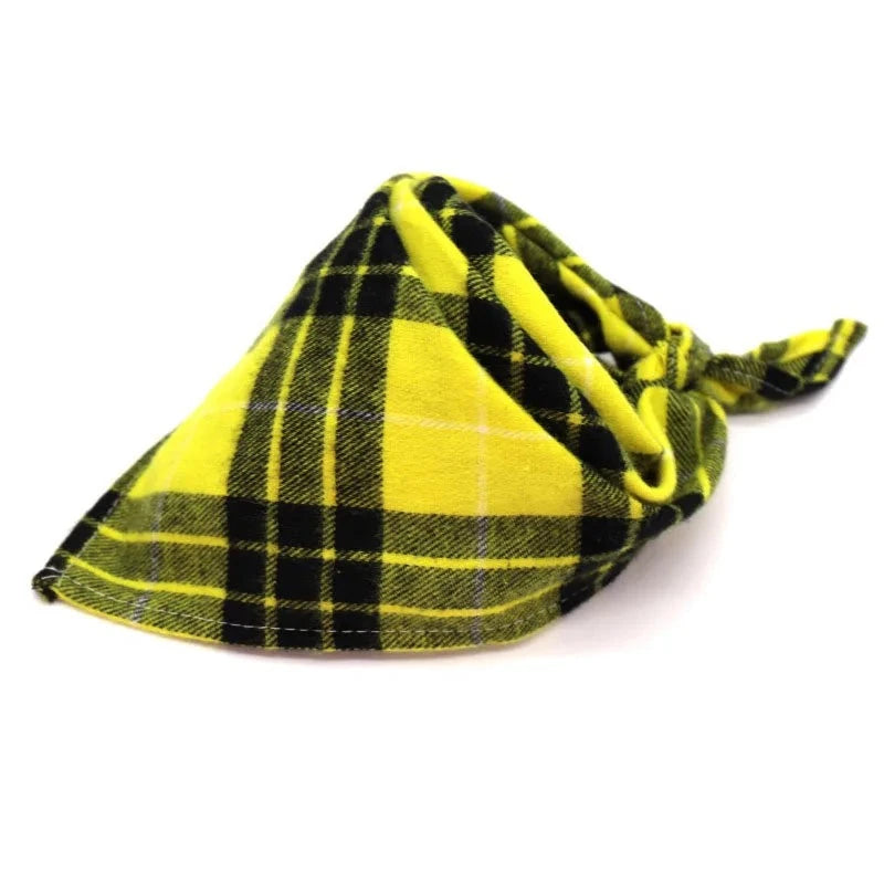 Dog Plaid Cotton Bandanas in Yellow & Black